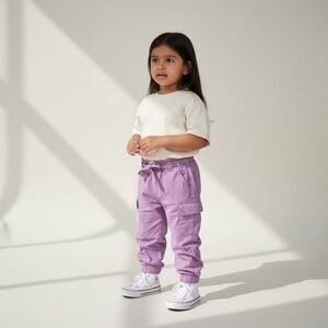Lemon Kiss Girl 5T Lilac Cargo Joggers Elastic Waist Elastic Ankle Lightweight